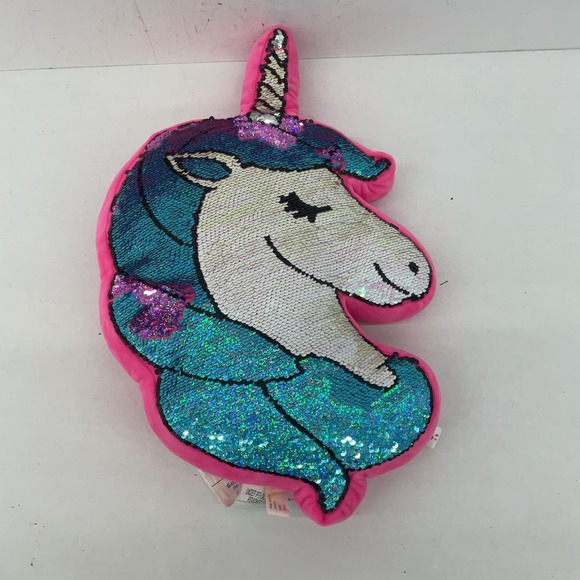 Blue Pink Sequin White Unicorn Pillow Plush Toy - Picture 1 of 5